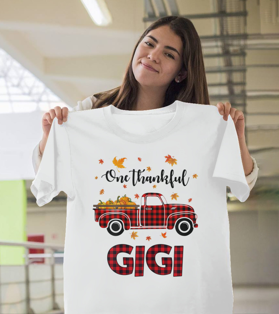 One Thankful Gigi Plaid Truck Pumpkin Fall T-Shirt