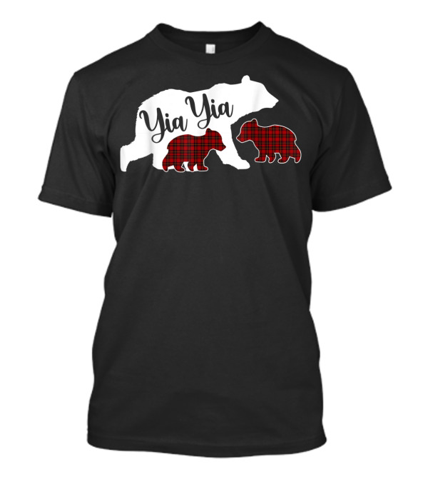 Yia Yia Bear With Two Red Plaid Cubs T-Shirt