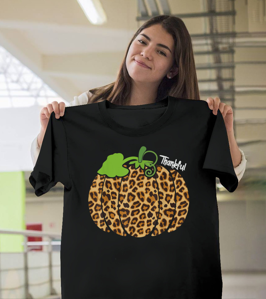 Thankful Leopard Print Pumpkin T-Shirt