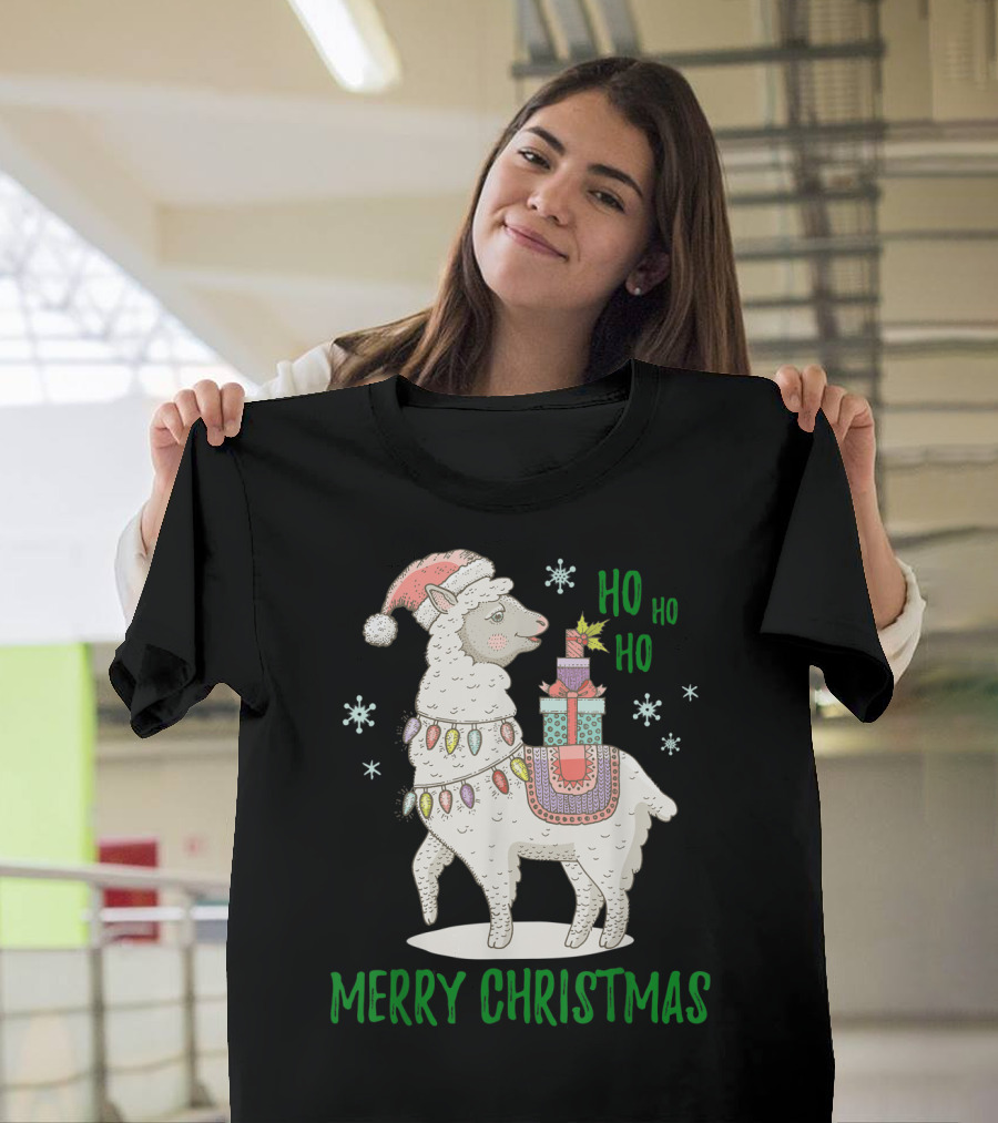 Ho Ho Ho Merry Christmas Llama Santa Drama Llama T-Shirt