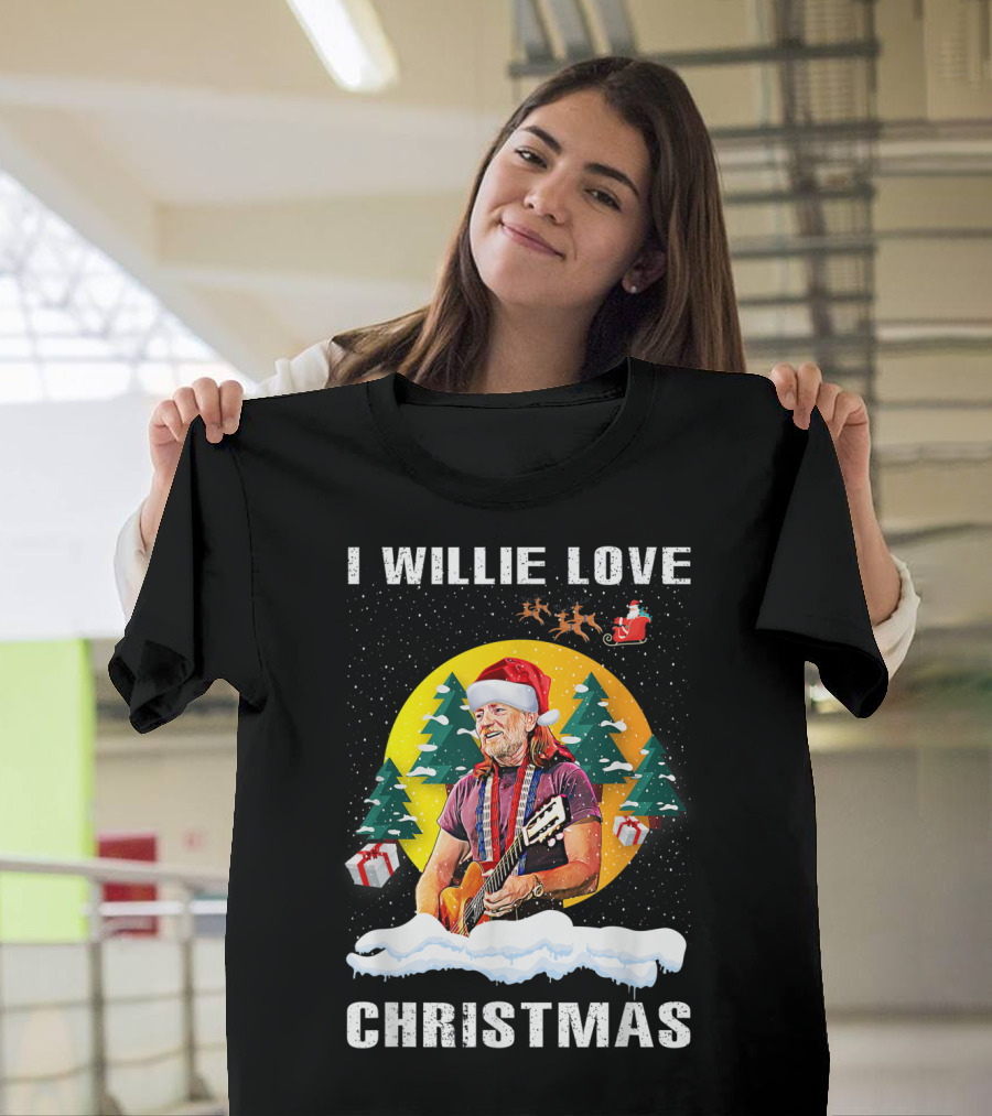 I Willie Love Christmas Santa Guitar Trees Snow Gifts T-Shirt