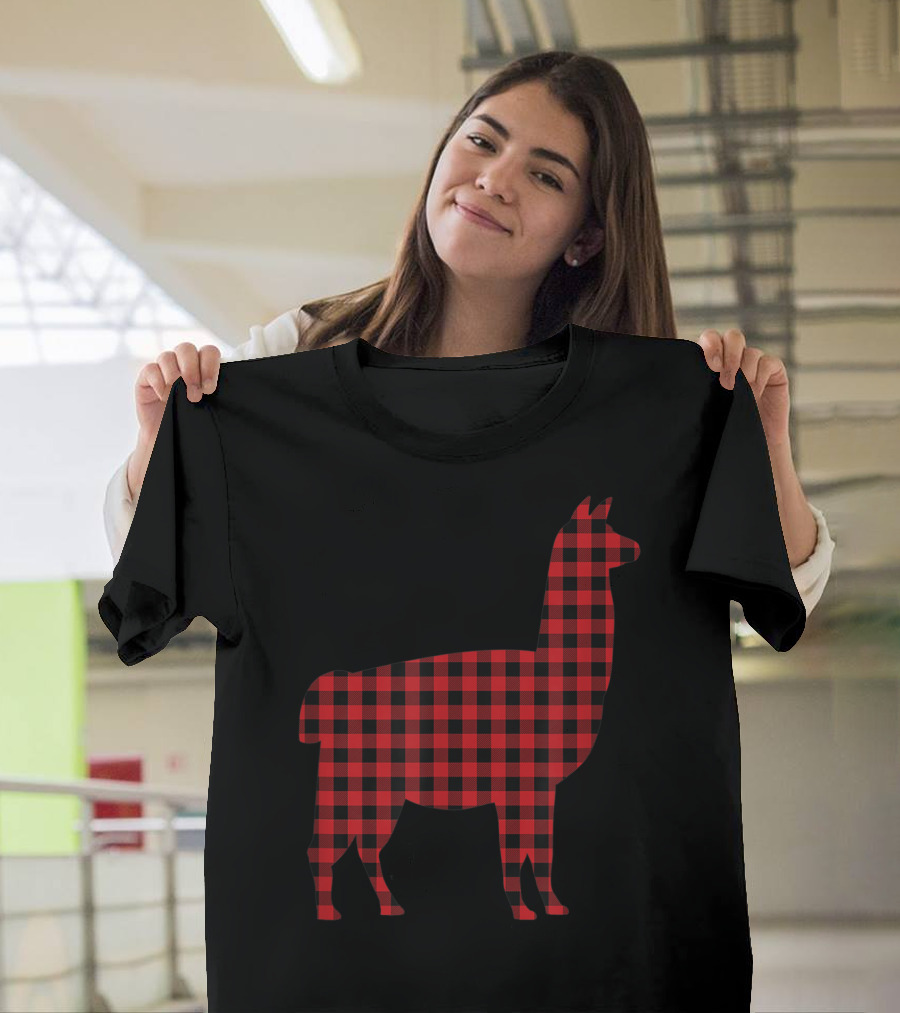 Llama Christmas Plaid Lumberjack T-Shirt