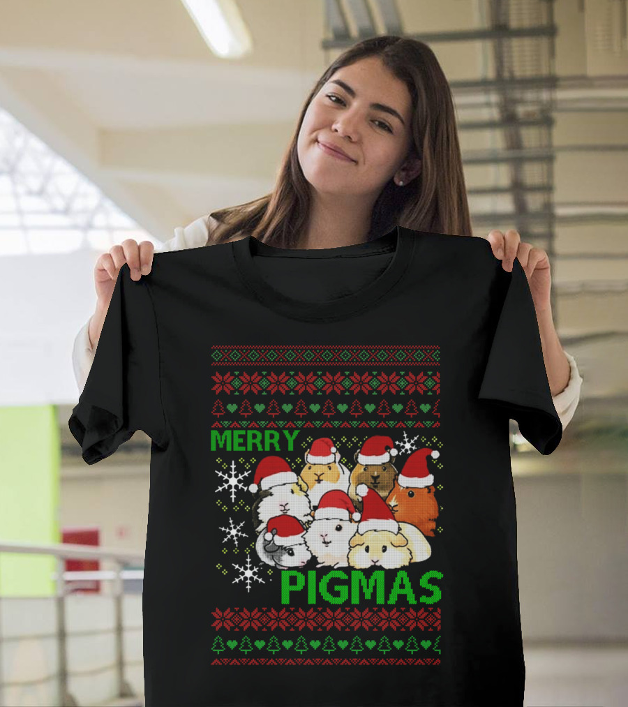 Merry Pigmas Funny Guinea Pig Christmas Santa Hat Ugly T-Shirt