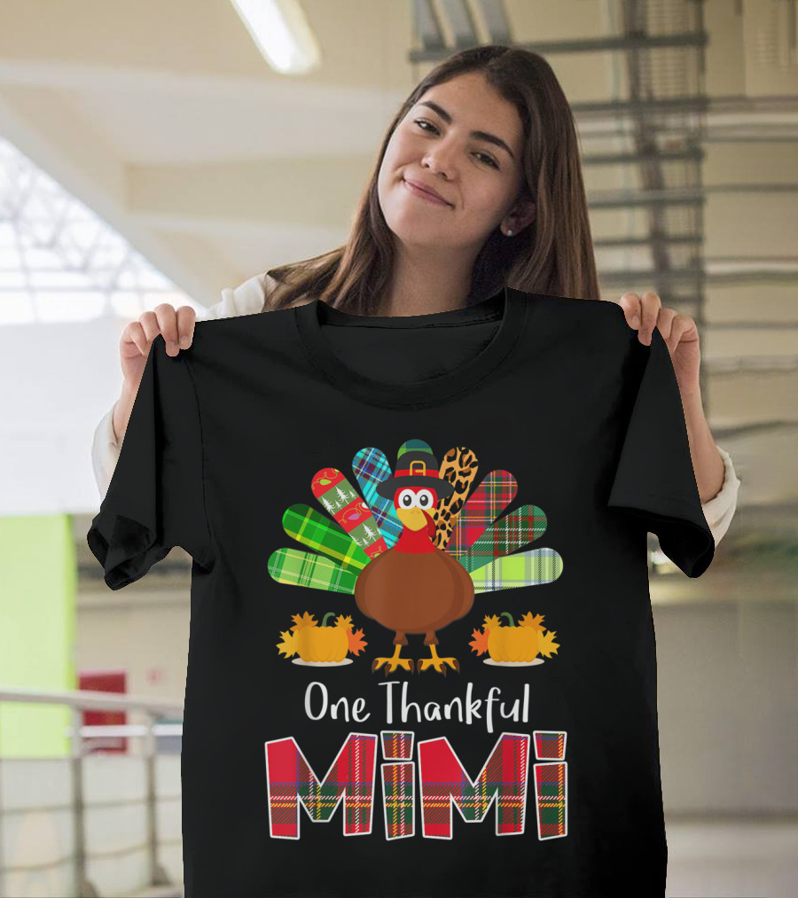 One Thankful Mimi Plaid Turkey Thanksgiving T-Shirt