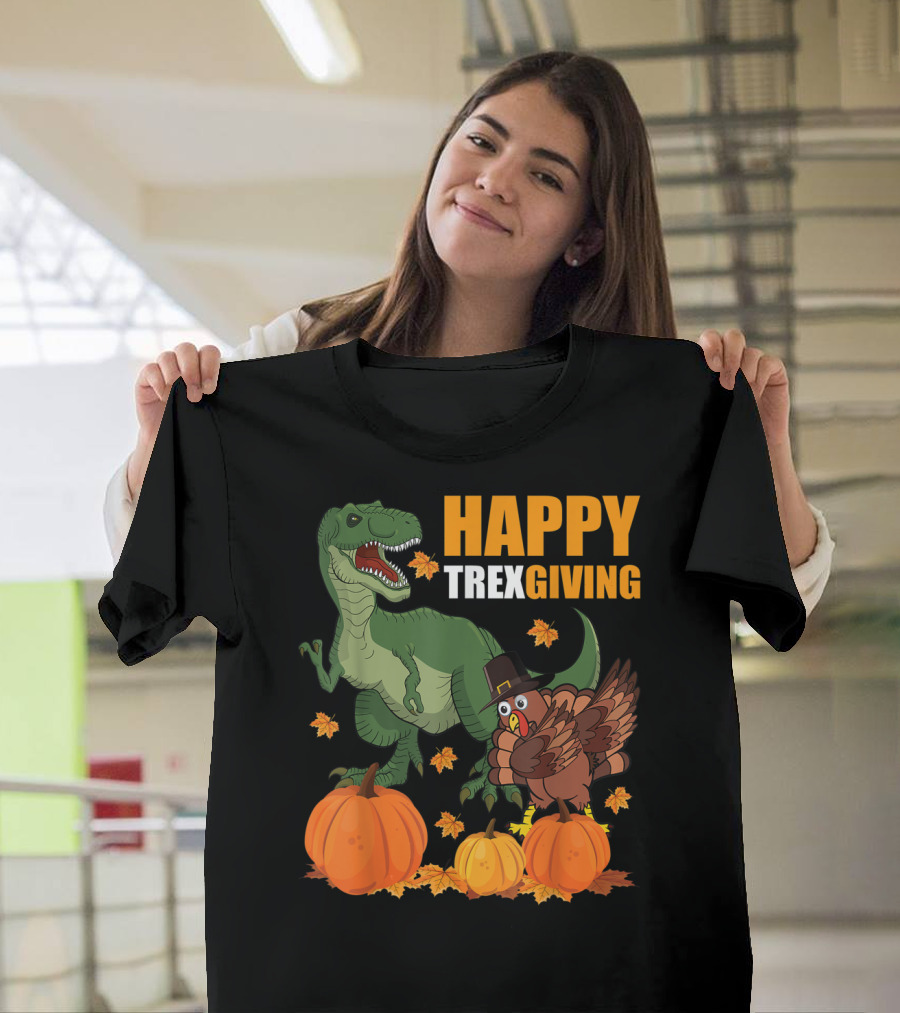 HAPPY TREXGIVING Turkey Dinosaur Pumpkins Thanksgiving Holiday T-Shirt