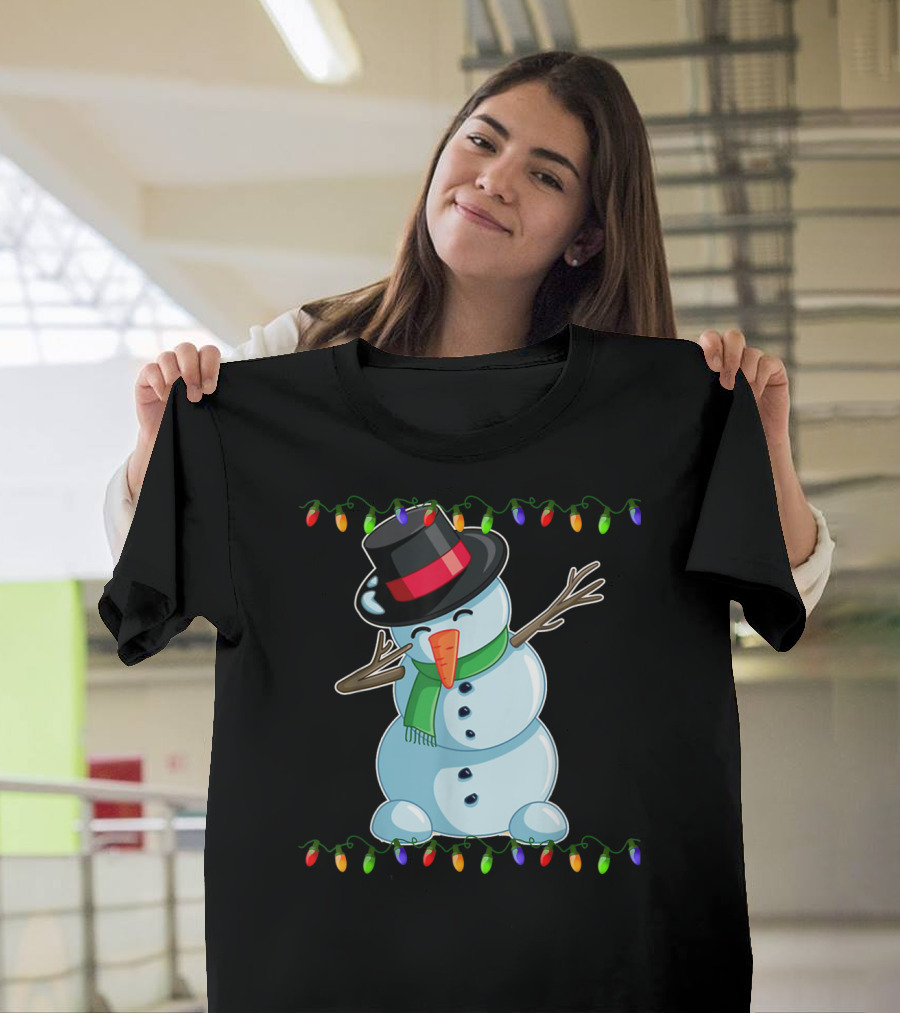 Dabbing Snowman with Christmas Lights and Hat T-Shirt