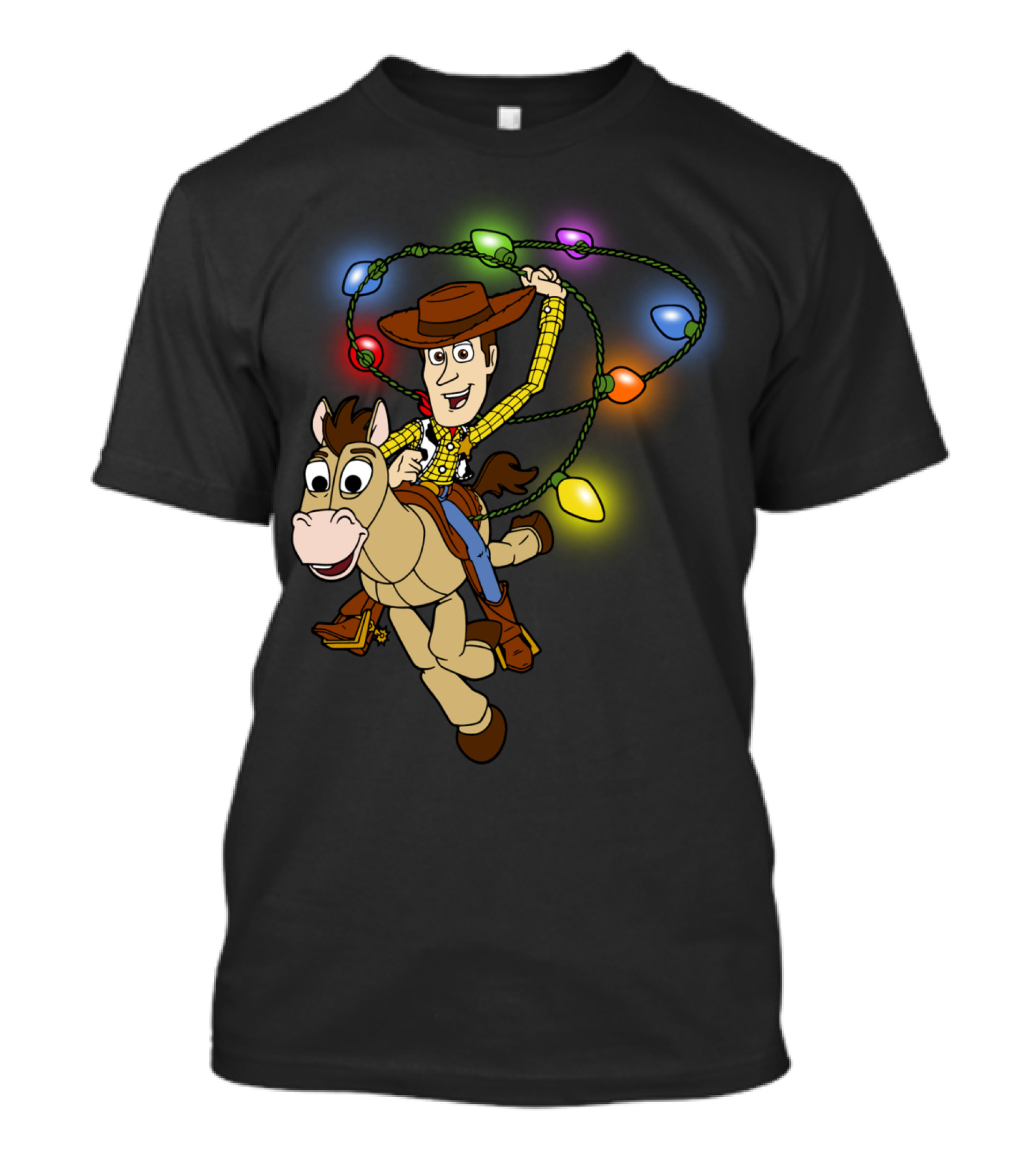 Woody Riding Bullseye With Christmas Lights Disney Pixar Toy Story T-Shirt