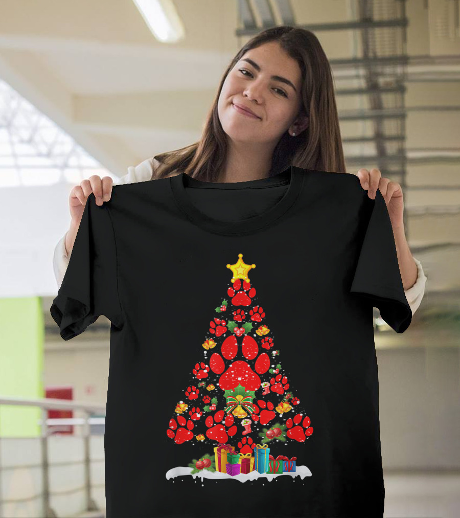 Dog Paw Christmas Tree with Gifts for Dog Lovers T-Shirt