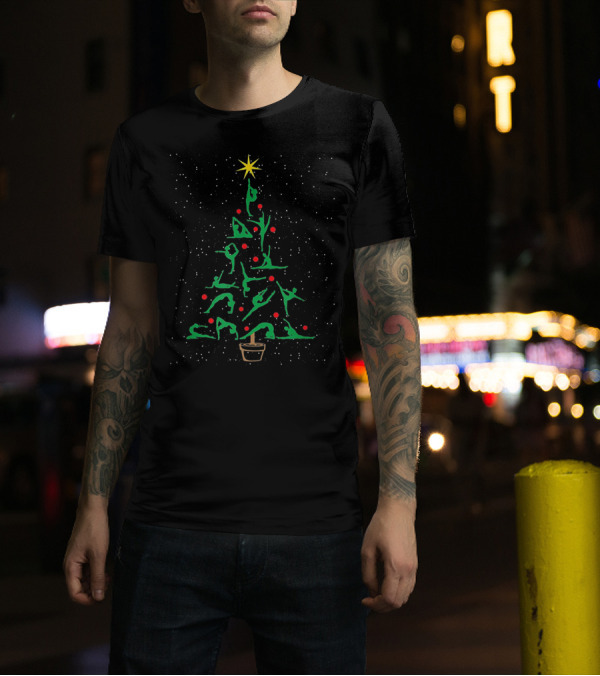 Gymnastics Christmas Tree With Gymnast Poses And Star Topper T-Shirt