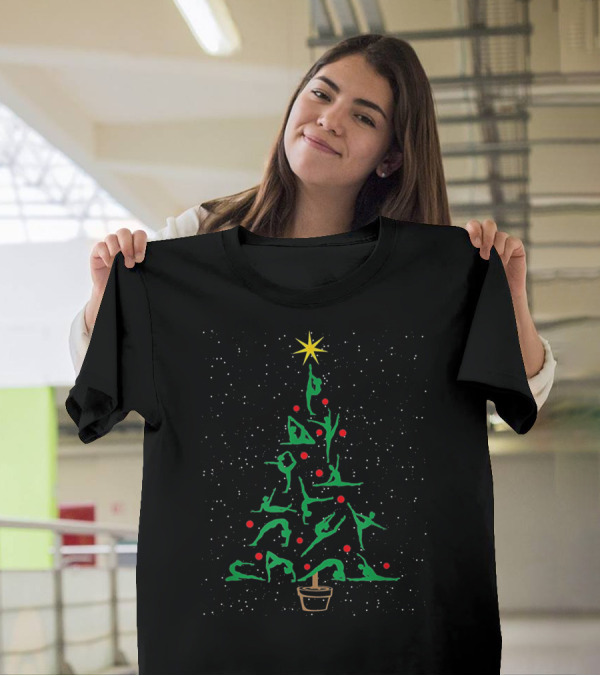 Gymnastics Christmas Tree With Gymnast Poses And Star Topper T-Shirt