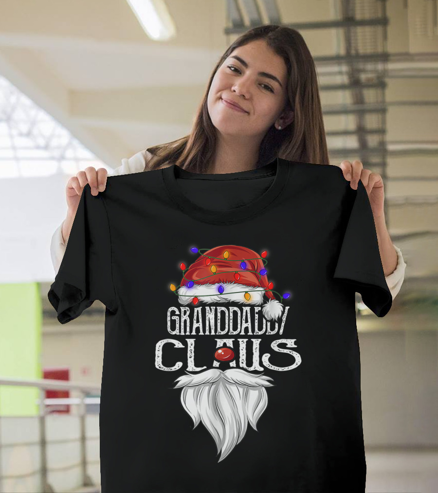 Granddaddy Claus Christmas Lights Santa Hat Beard T-Shirt