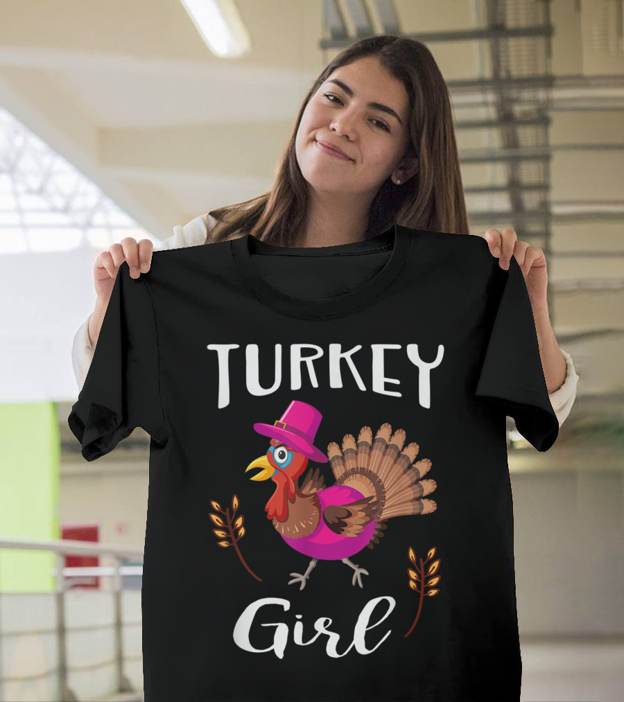 Turkey Girl Pink Turkey Thanksgiving Trot Gobble T-Shirt