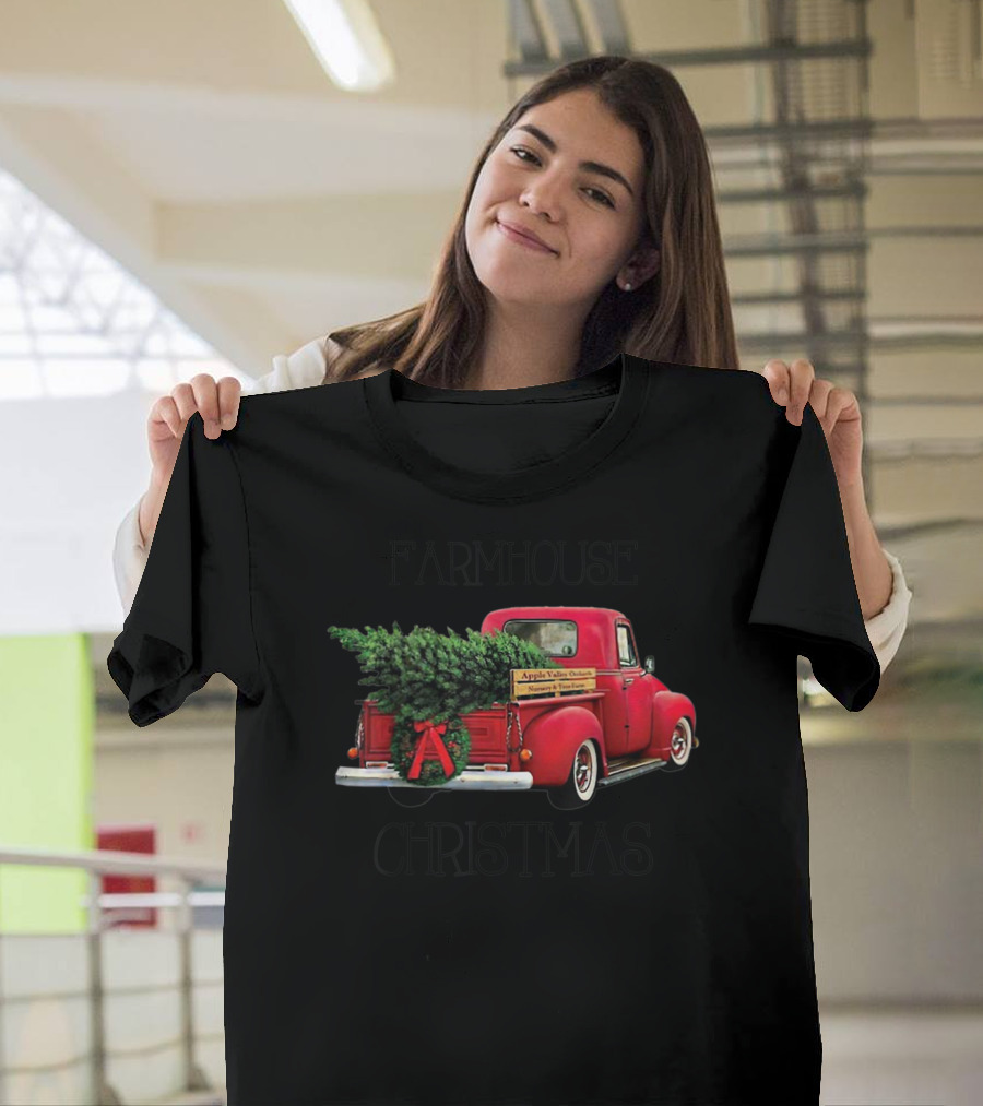 Farmhouse Christmas Apple Valley Orchards Red Truck T-Shirt