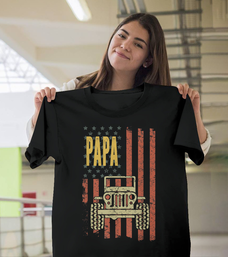 Papa American Flag Vintage Jeeps T-Shirt