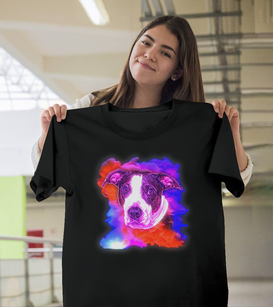 Trippy Animated Augmented Reality Dog with Vivid Colorful Background T-Shirt