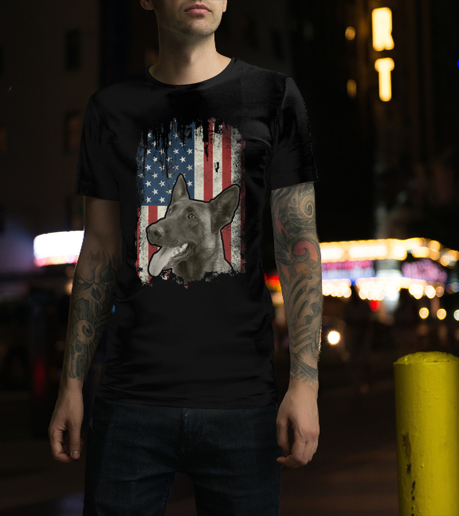Belgian Malinois Patriotic American Flag USA T-Shirt
