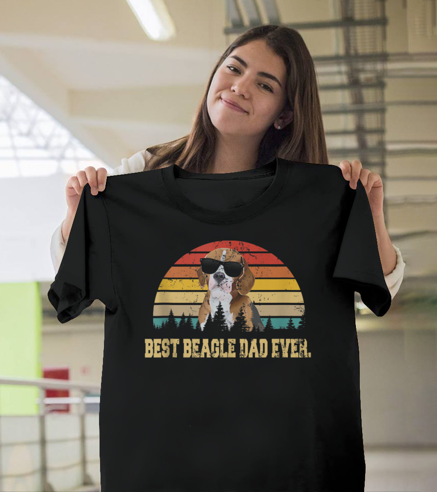 Best Beagle Dad Ever Retro Sunset Fathers Day T-Shirt