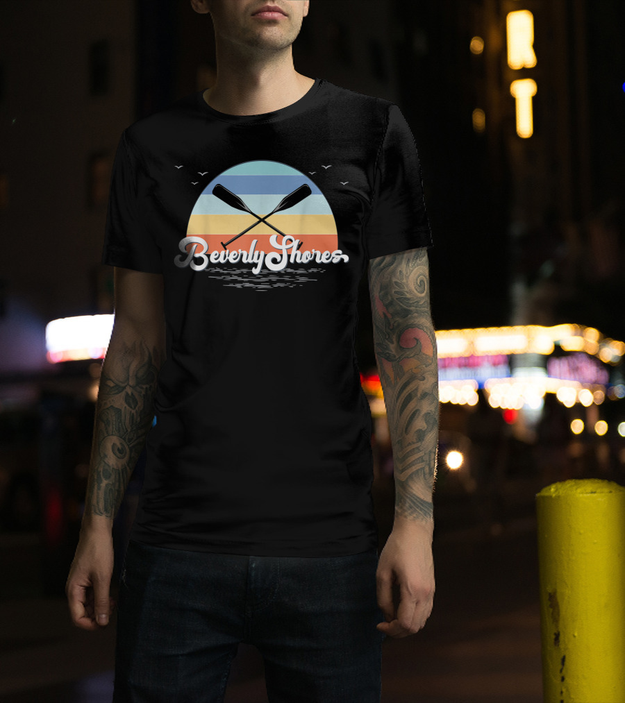 Beverly Shores Indiana Retro Vintage Sunset Paddles And Birds T-Shirt
