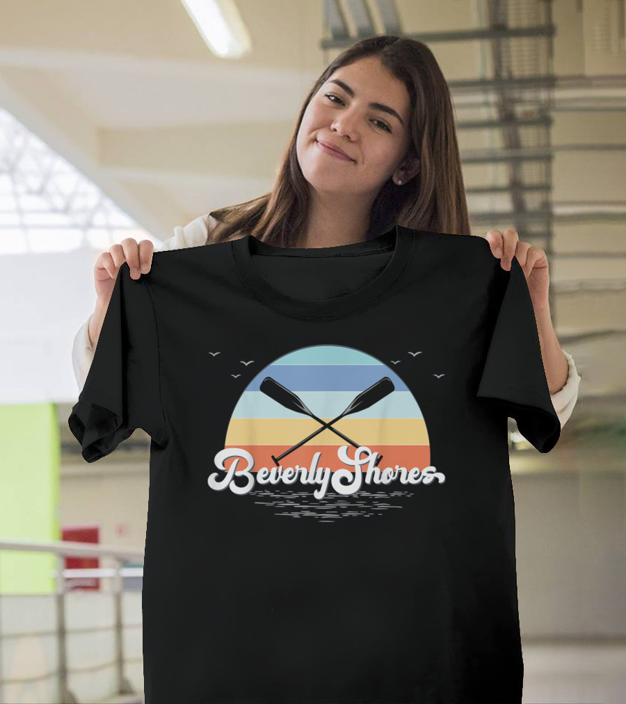 Beverly Shores Indiana Retro Vintage Sunset Paddles and Birds T-Shirt