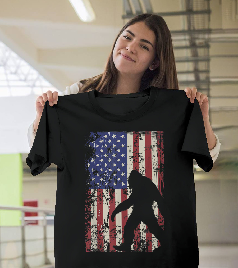 Bigfoot American Flag 4th Of July Patriot T-Shirt