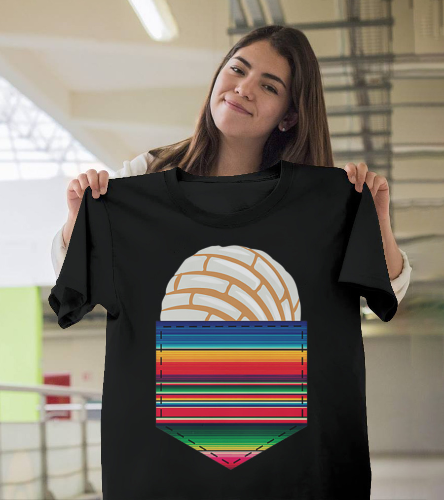Colorful Serape Pocket White Concha T-Shirt