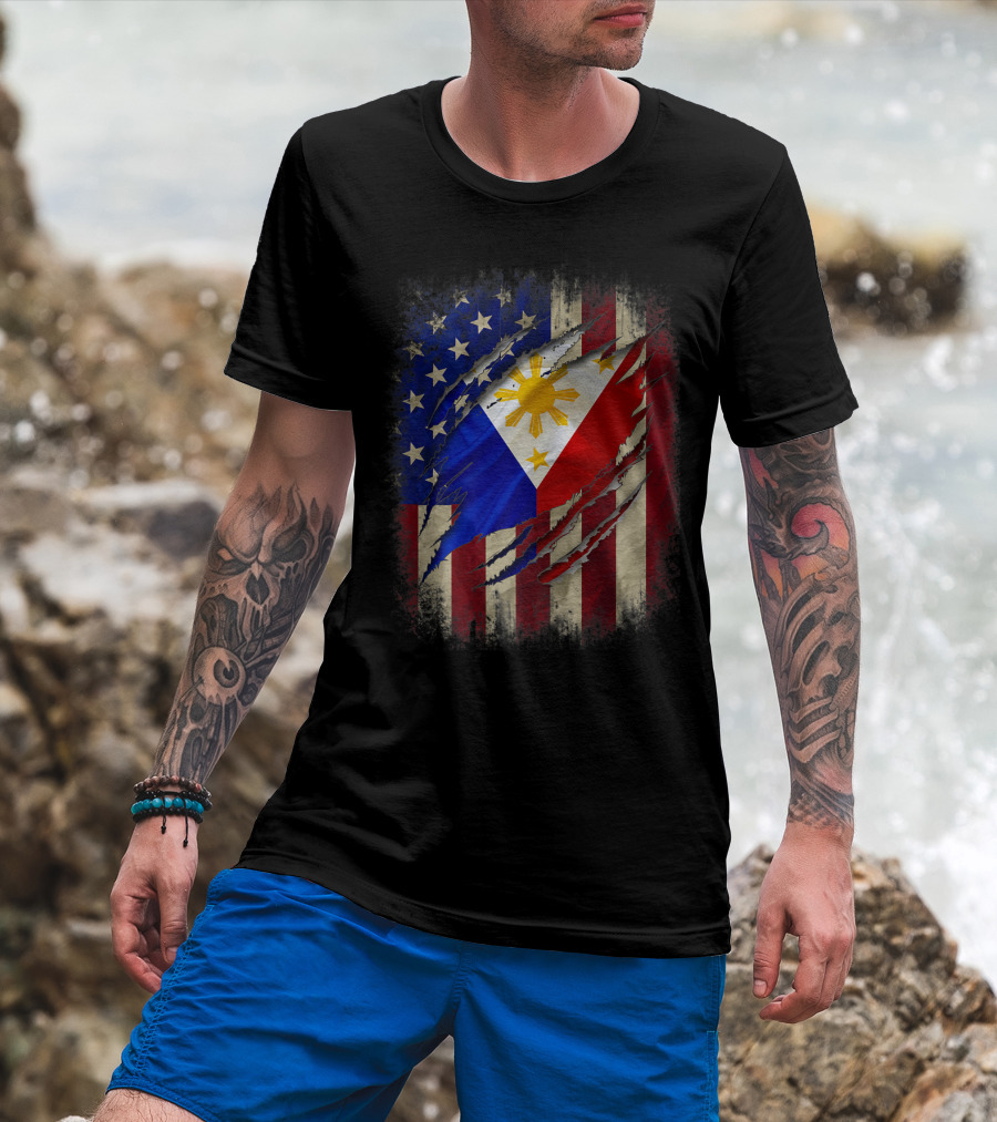 Filipino American Flag With Filipino Blood Inside T-Shirt