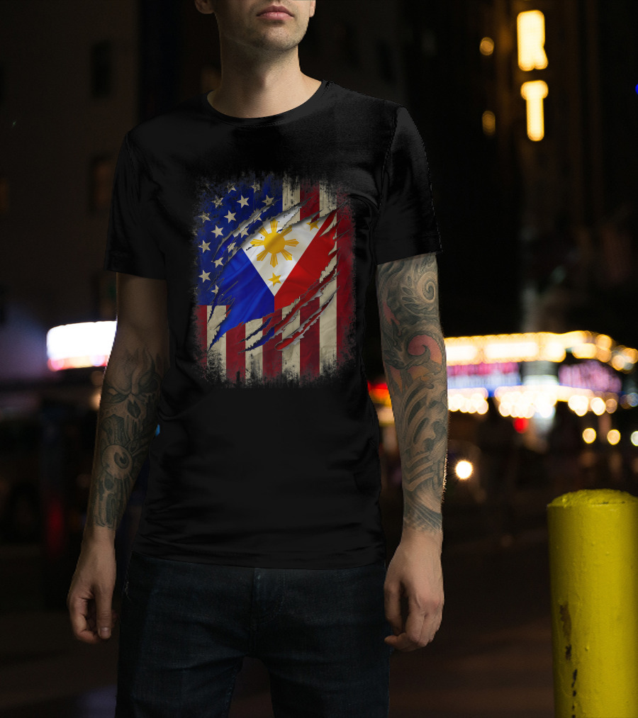 Filipino American Flag With Filipino Blood Inside T-Shirt