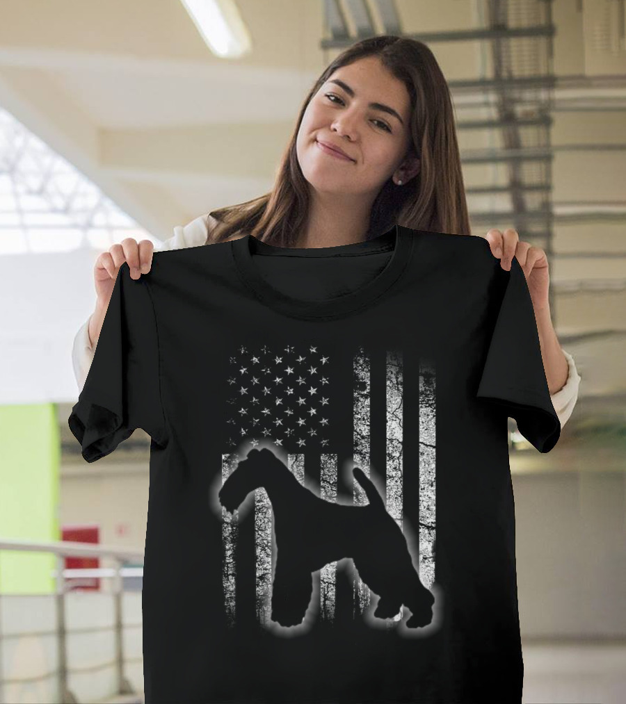 American Flag Wire Fox Terrier Dog Silhouette Love T-Shirt