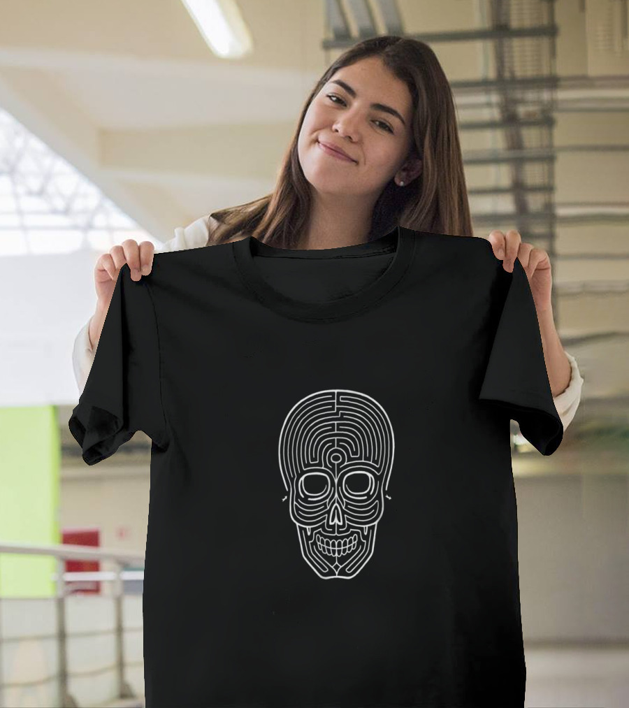 Skull Maze Puzzle White On Brigh T-Shirt