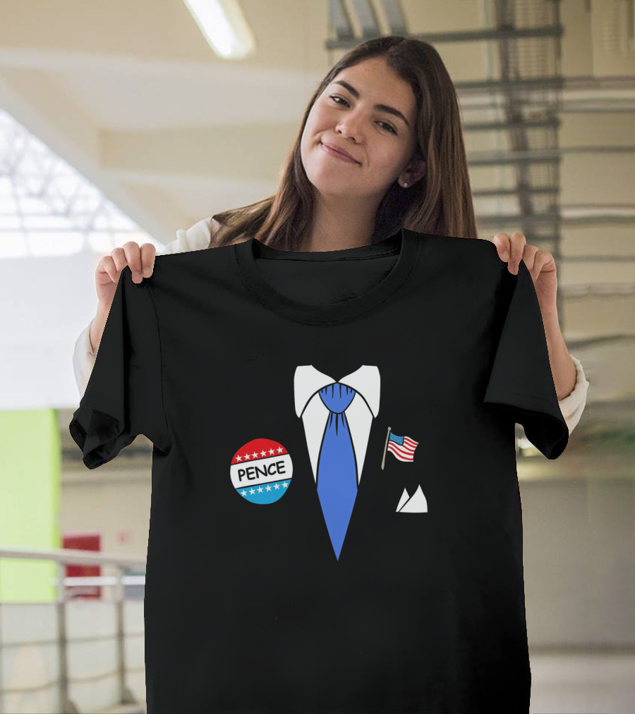 Mike Pence Parody Blue Tie with American Flag and Election Button T-Shirt