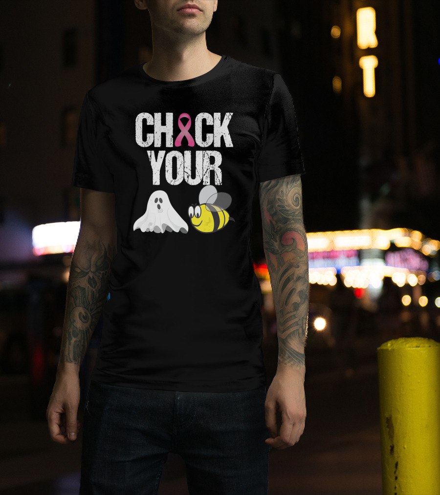 Check Your Boo Bees Funny Breast Cancer Awareness Ghost Bee Pink T-Shirt