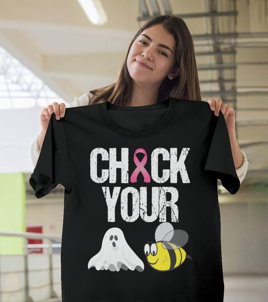 Check Your Boo Bees Funny Breast Cancer Awareness Ghost Bee Pink T-Shirt