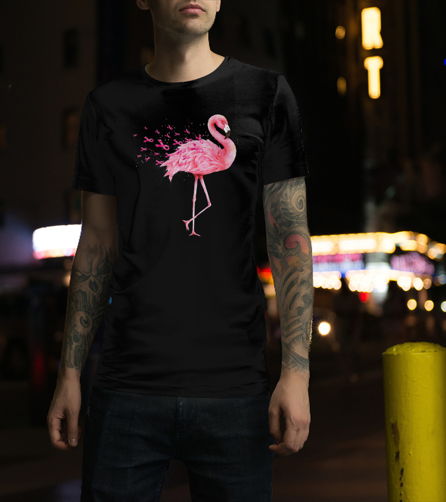 Cute Flamingo Breast Cancer Awareness Pink Ribbon T-Shirt
