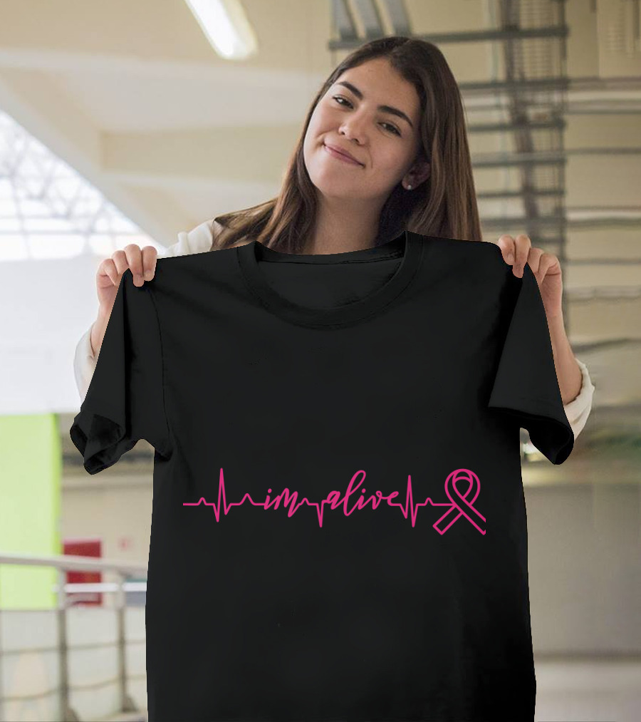 I'm Alive Heartbeat Survivor Warrior Breast Cancer Awareness T-Shirt