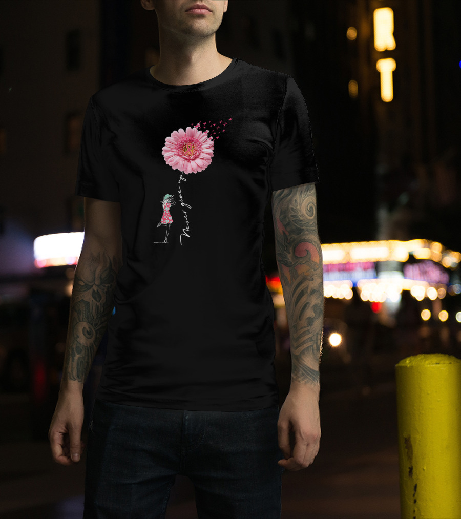 Never Give Up Breast Cancer Awareness Daisy Flower Pink T-Shirt