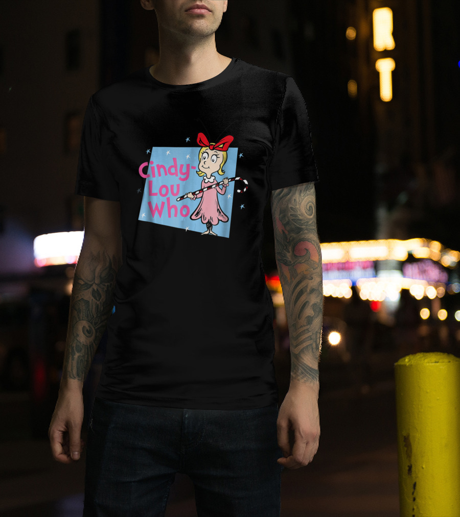 Cindy Lou Who Dr. Seuss Character With Candy Cane And Red Bow T-Shirt