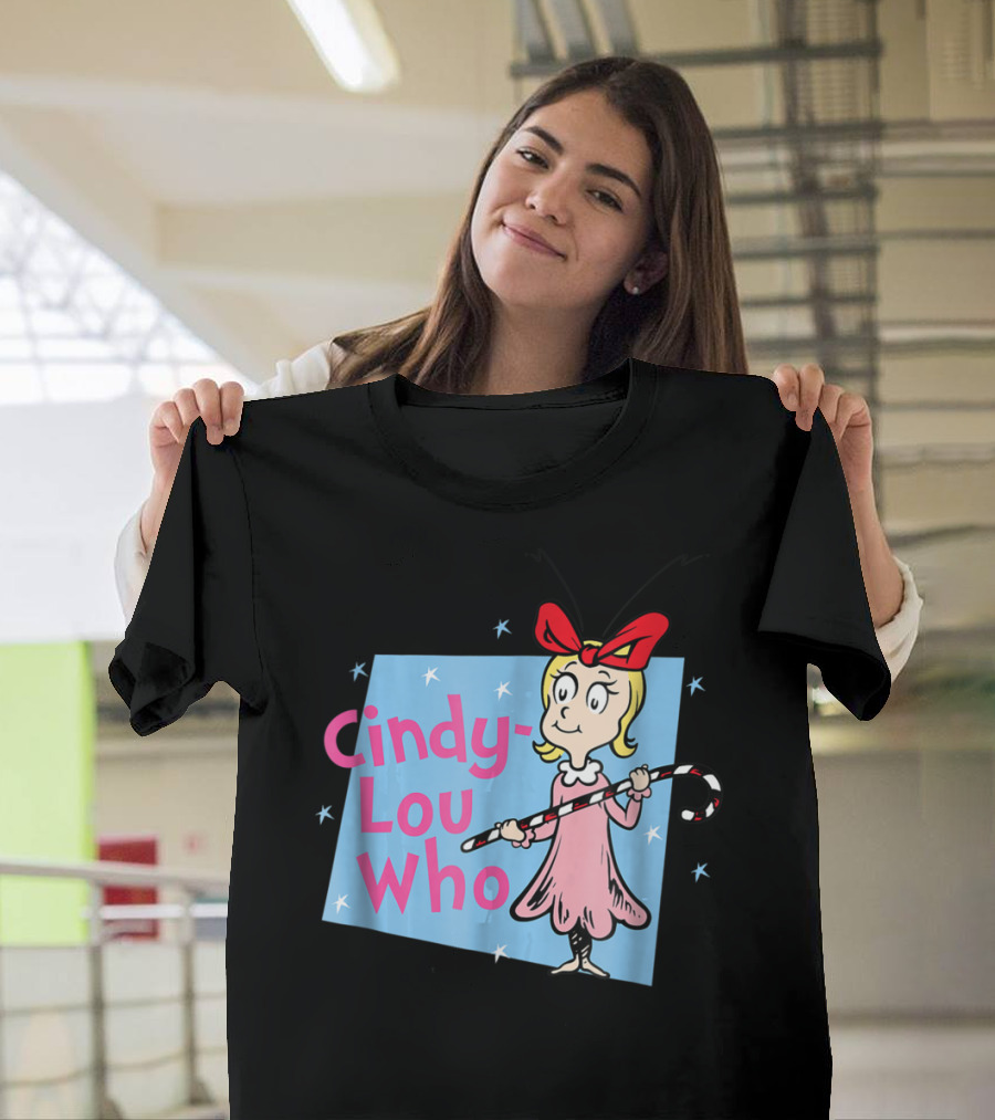 Cindy Lou Who Dr. Seuss Character With Candy Cane And Red Bow T-Shirt