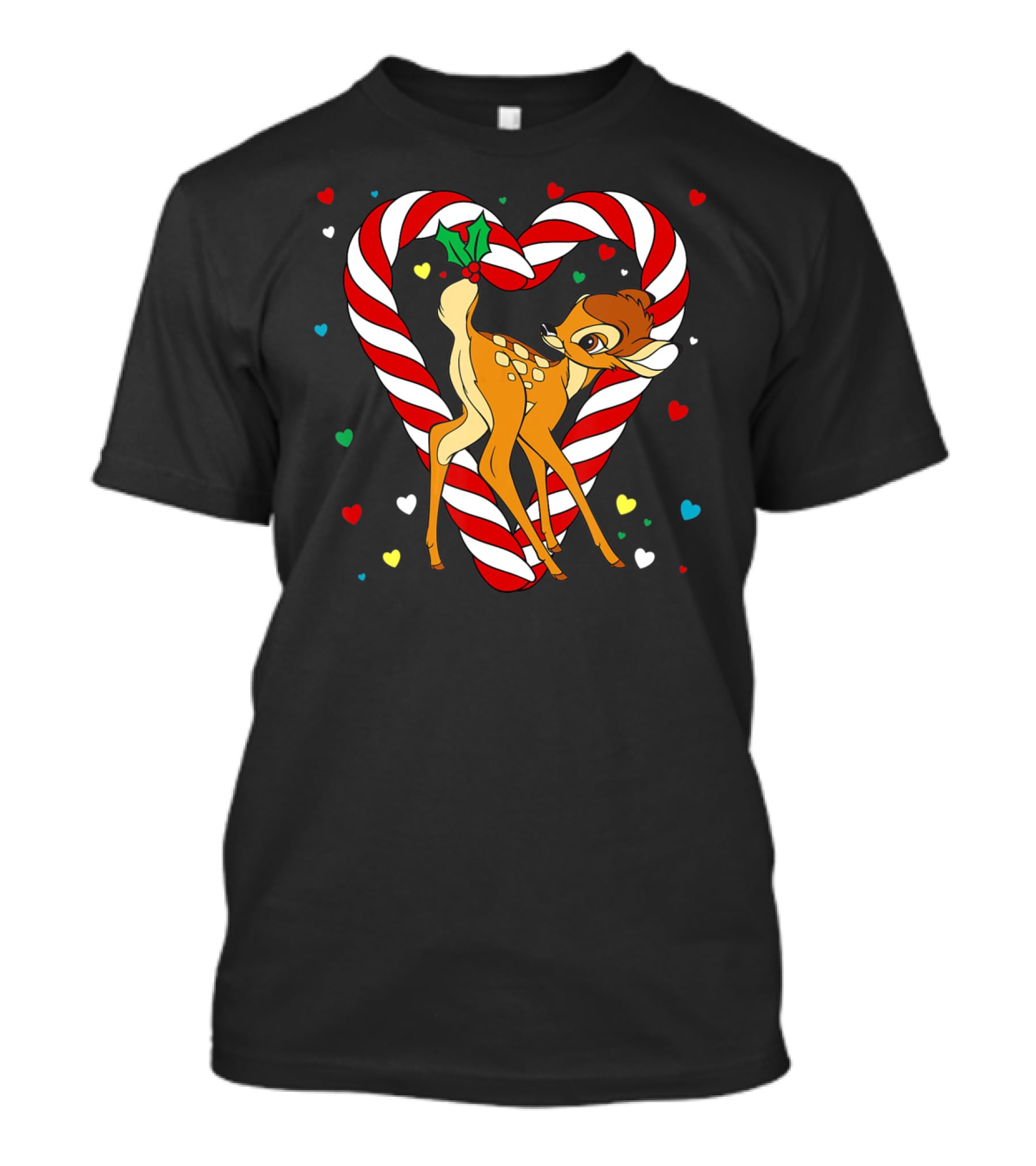 Disney Bambi Candy Cane Heart With Colorful Hearts T-Shirt