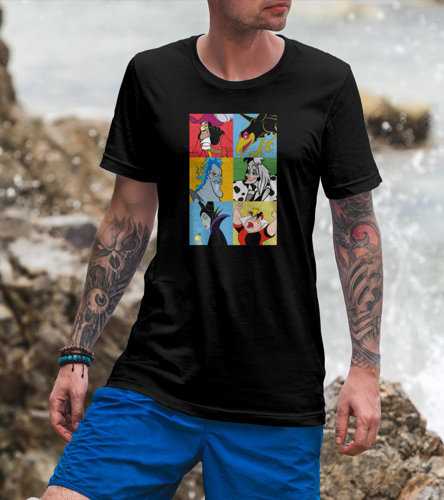 Disney Villains Captain Hook Cruella De Vil Maleficent Hades Queen Of Hearts Diablo Crow T-Shirt