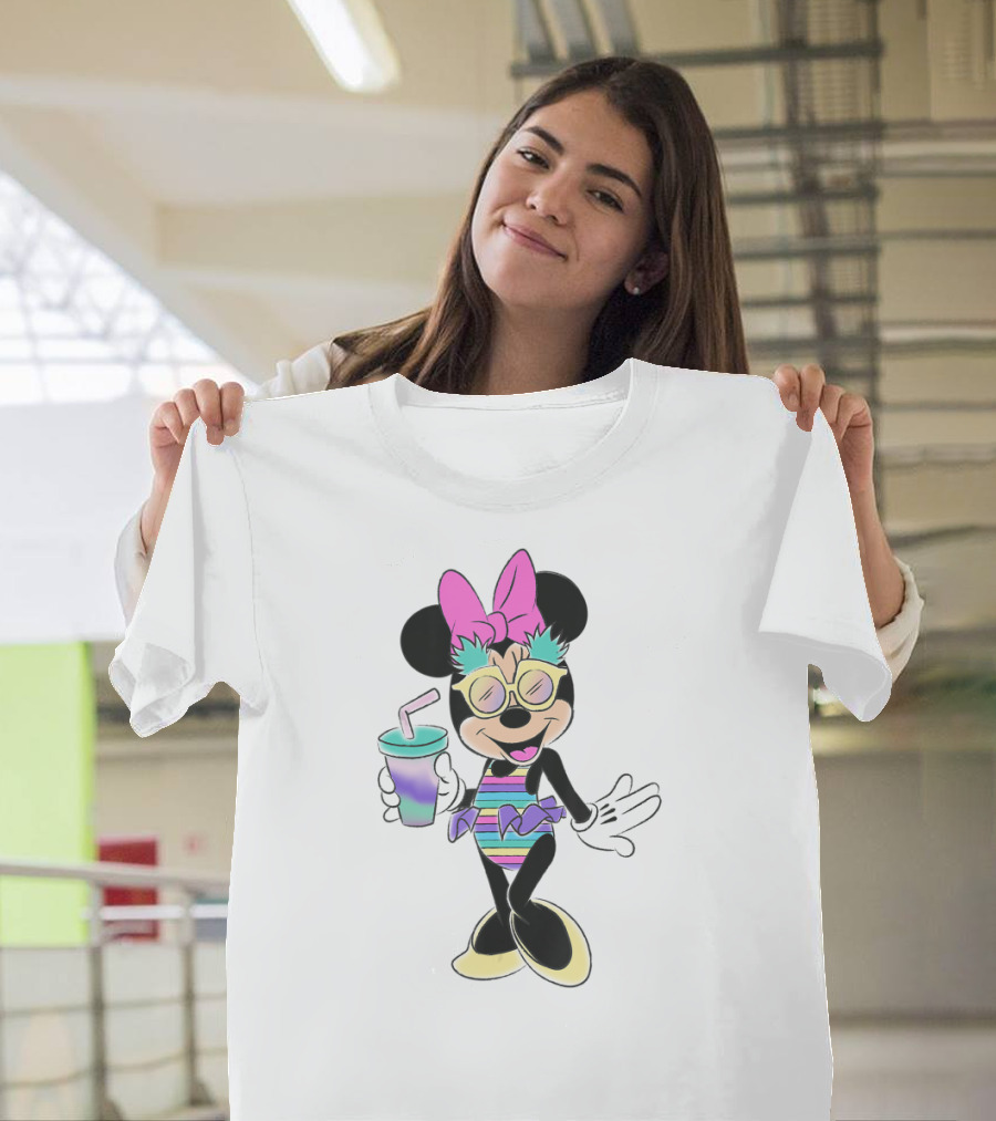 Disney Minnie Mouse Unicorn Pastel Stripes and Tropical Pineapples T-Shirt