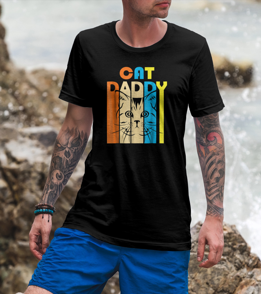 Retro Vintage Cat Daddy Multicolor T-Shirt