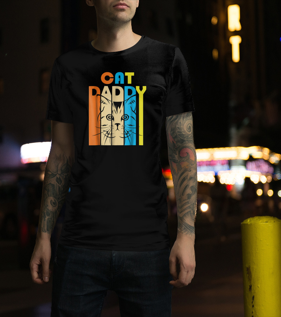Retro Vintage Cat Daddy Multicolor T-Shirt