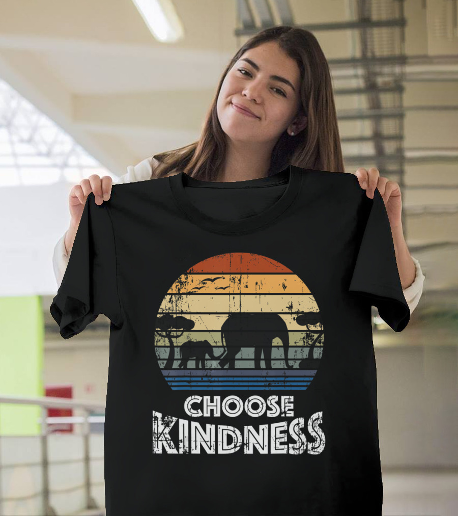 Choose Kindness Vintage Elephant Silhouette In Africa Sunset T-Shirt