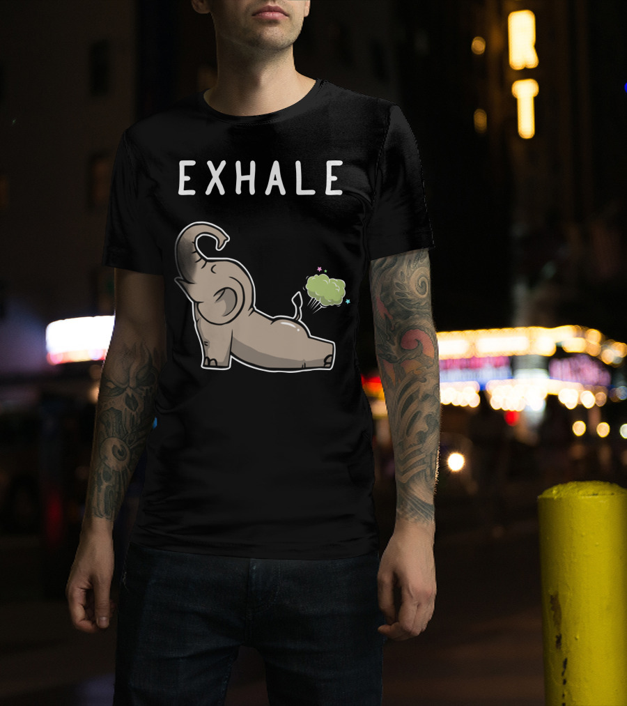 EXHALE Mens Womens Funny Elephant Lovers T-Shirt