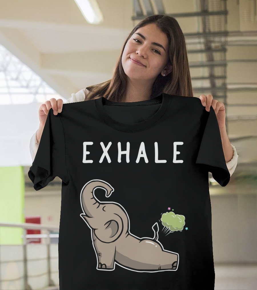 EXHALE Mens Womens Funny Elephant Lovers T-Shirt