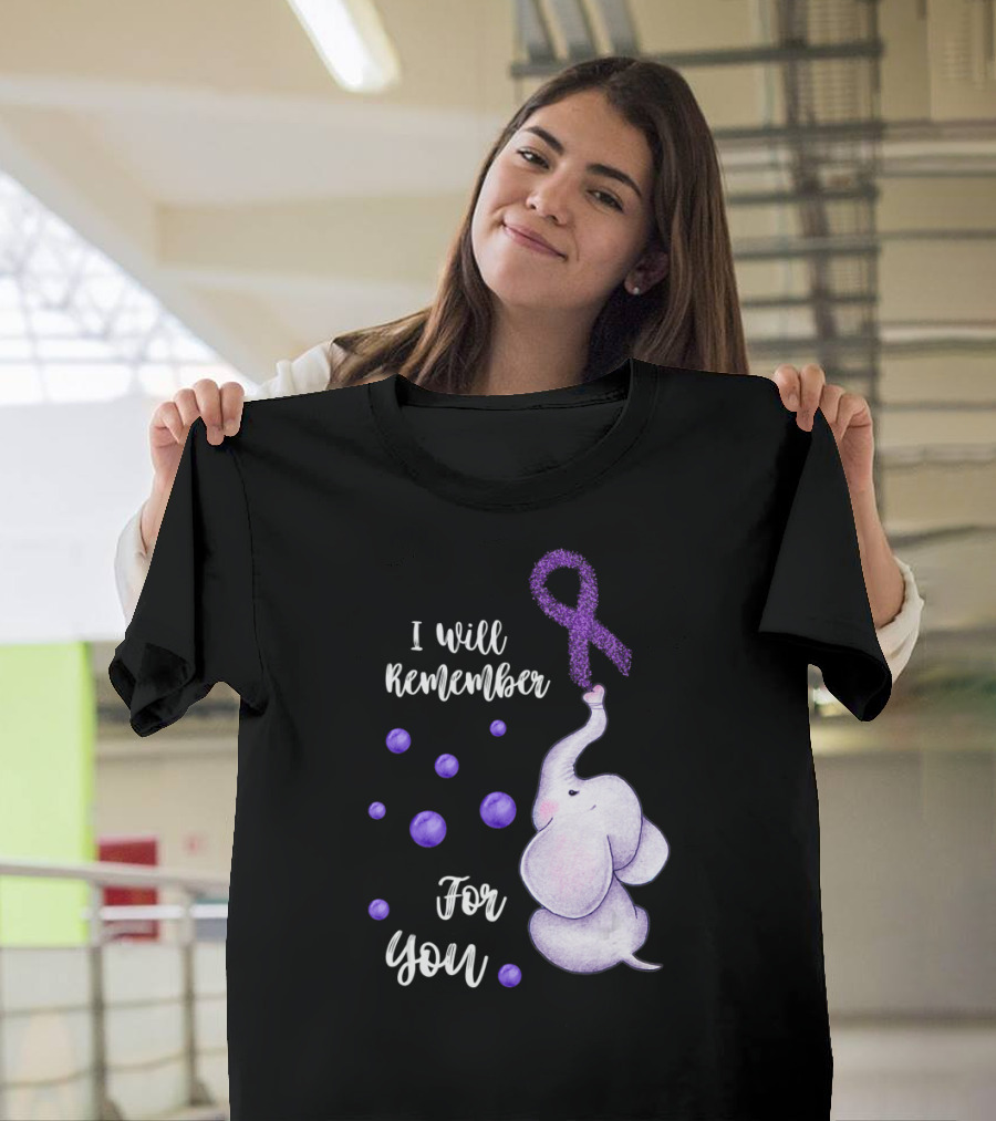 I Will Remember For You Elephant Purple Ribbon Alzheimer's Awareness T-Shirt