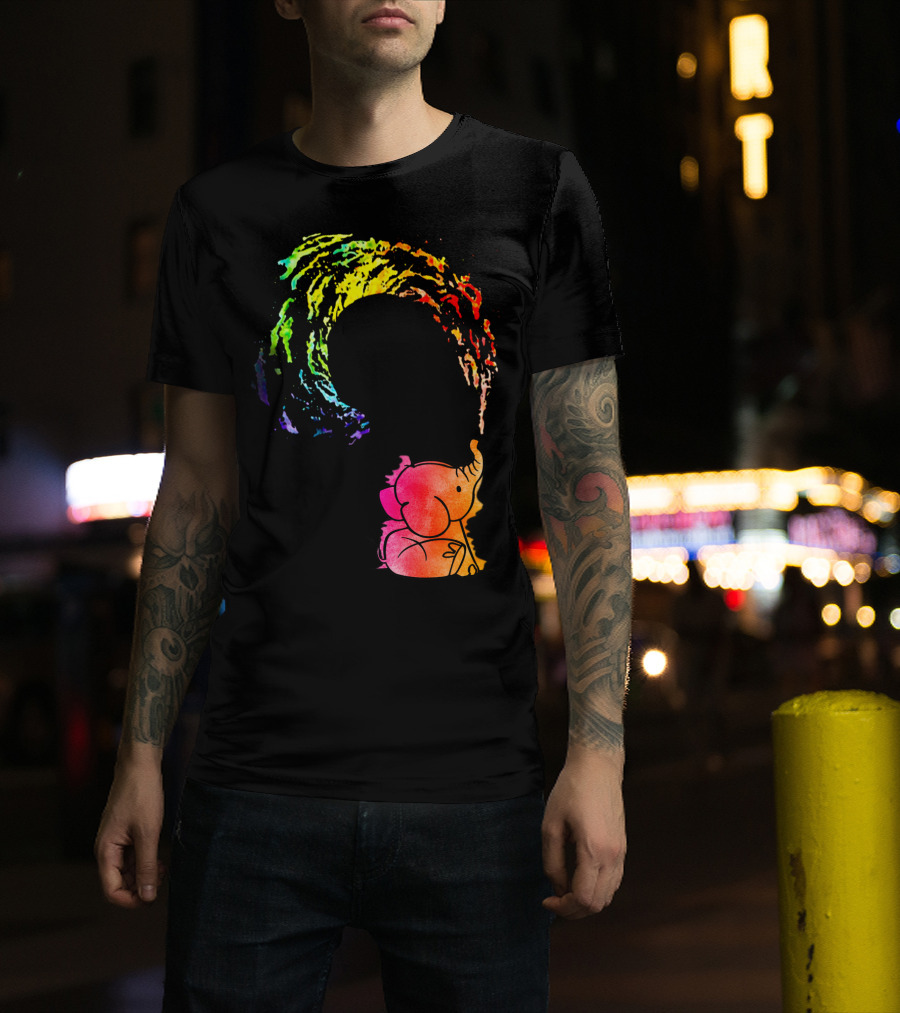 Rainbow Wave Elephant Painting Wall T-Shirt