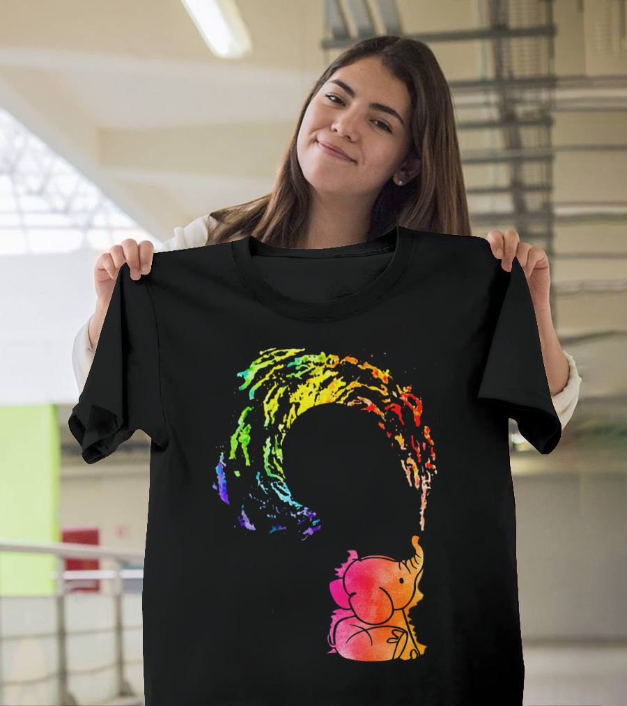Rainbow Wave Elephant Painting Wall T-Shirt