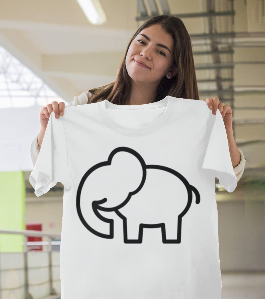 Cute Elephant Line Art Cartoon T-Shirt