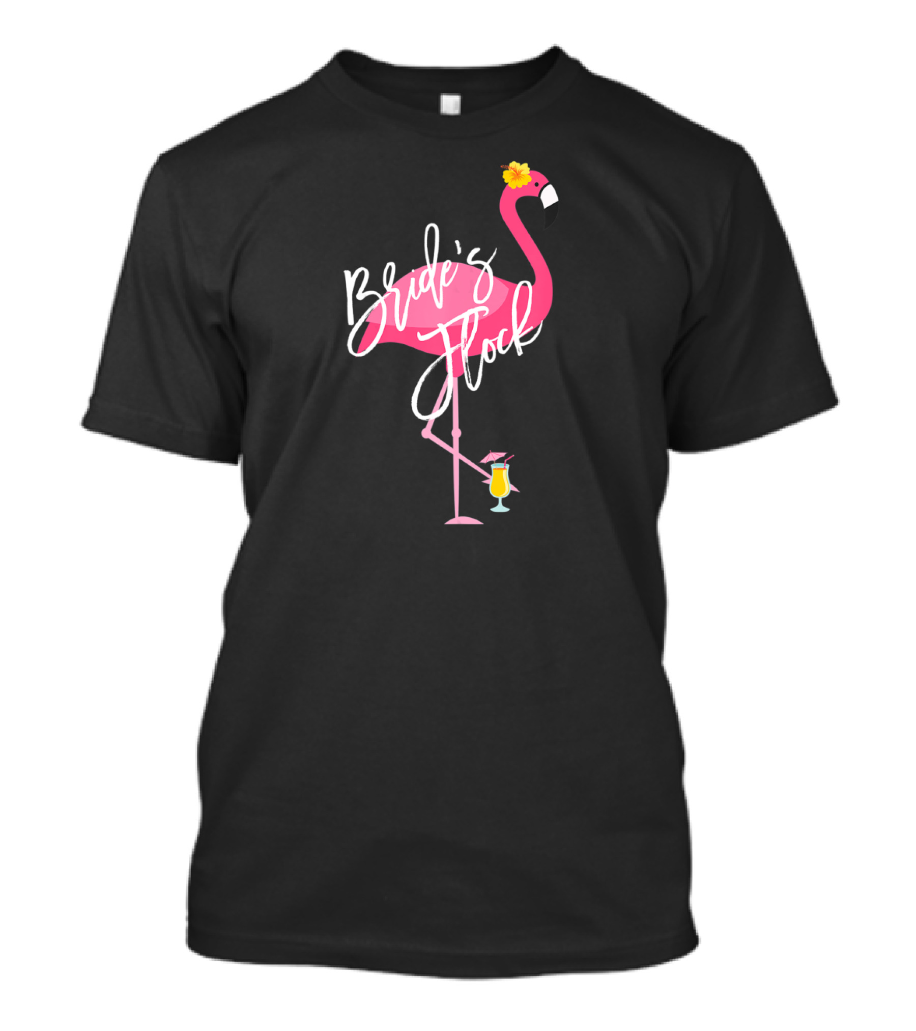 Bride's Flock Flamingo With Tropical Drink Bachelorette Party T-Shirt